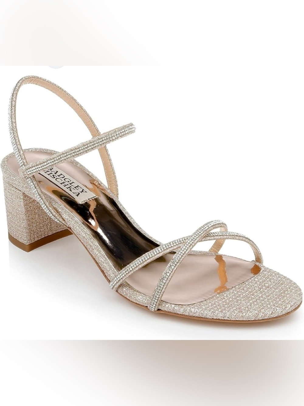 Badgley Mischka Gold Crystal-Strap Evening Sandal